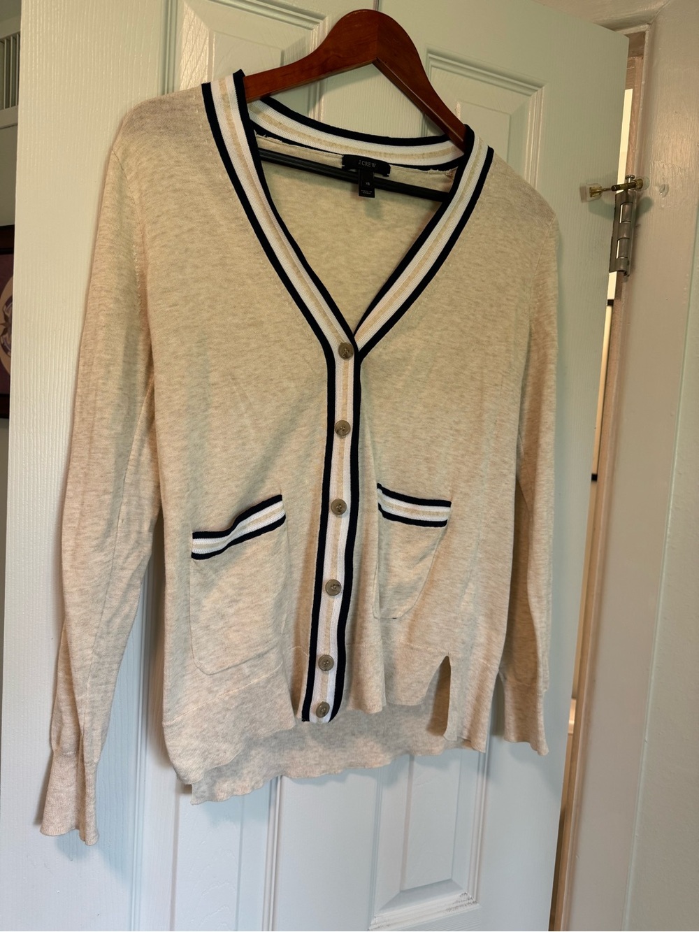 J. Crew Cream Cardigan with Navy Trim